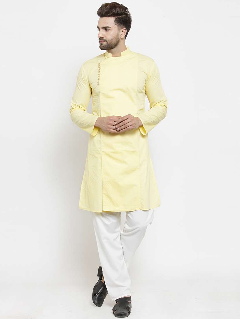 yellow solid long kurta