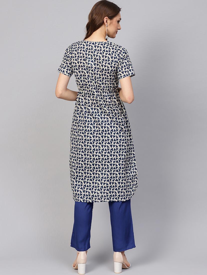 blue geometrical kurta with palazzo set - 16165641 - Standard Image - 2