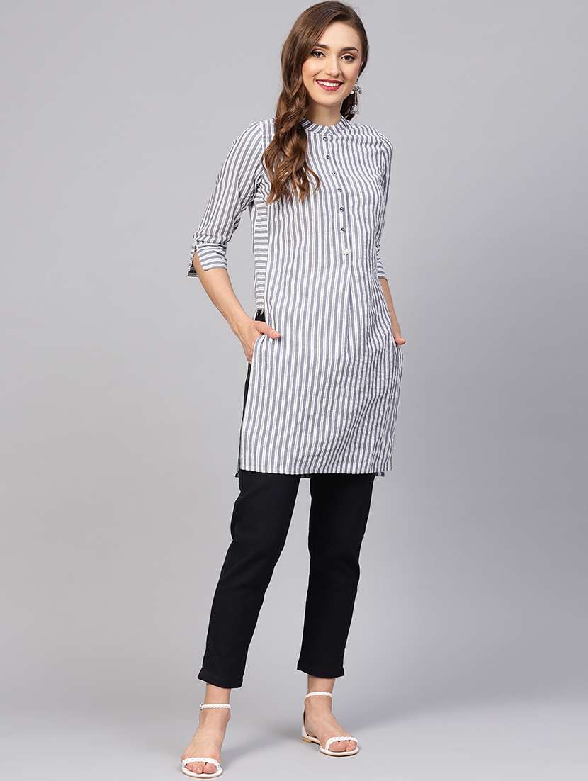 grey striped kurta pant set