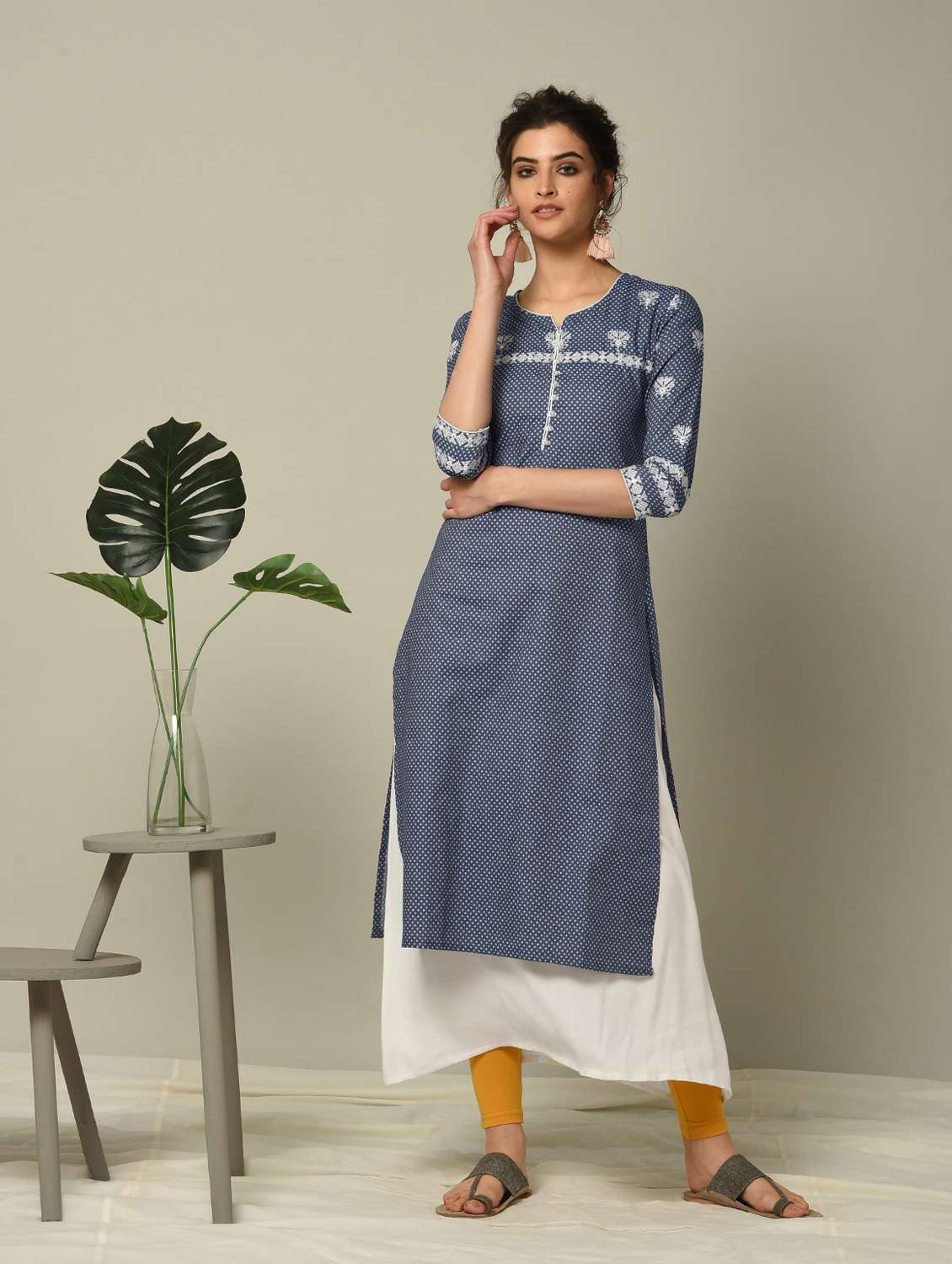 blue embroidered layered kurta