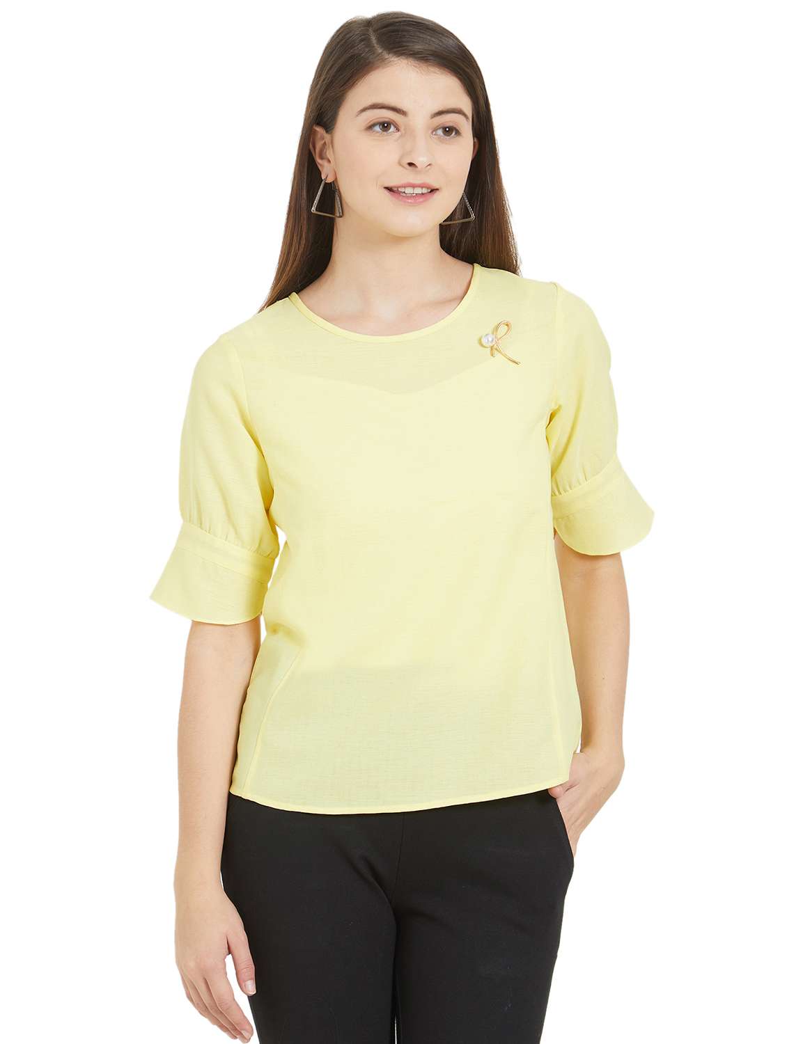 round neck embellished top