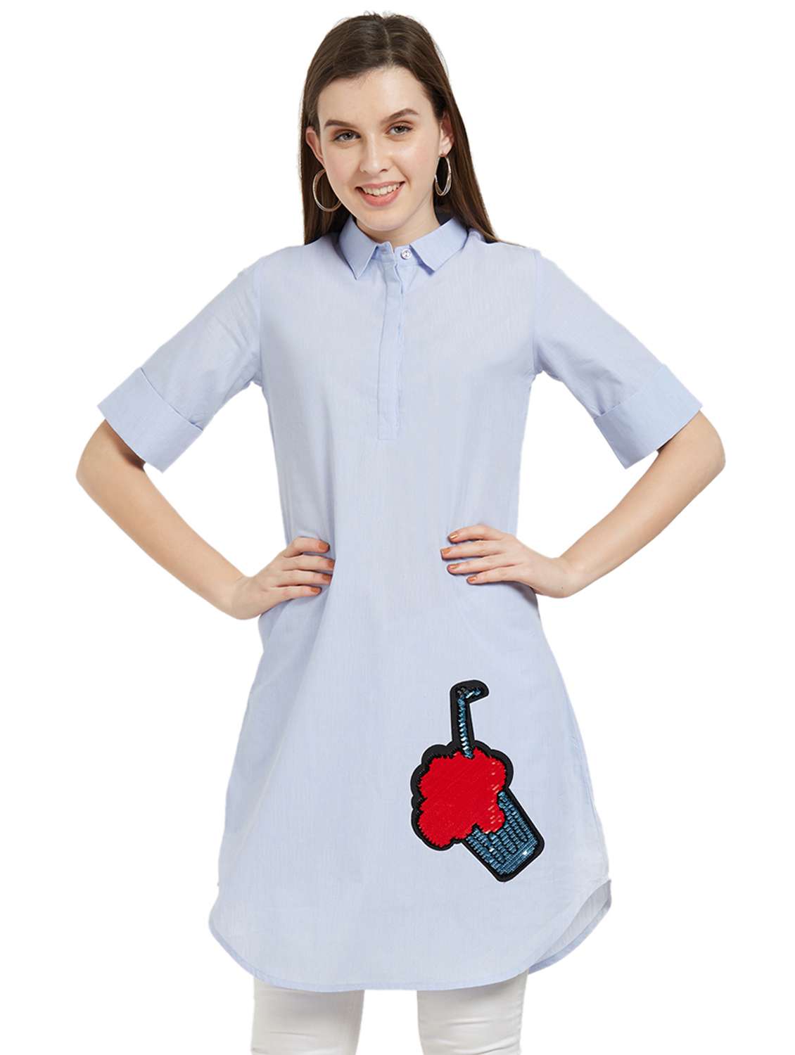 shirt collar curved hem tunic