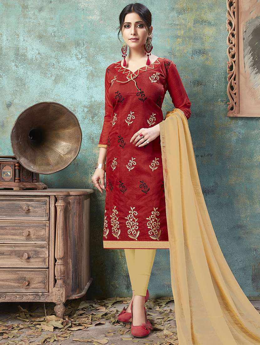 Embroidered Semi Stitched Churidaar Suit
