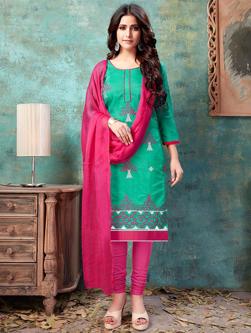 Embroidered Semi Stitched Churidaar Suit