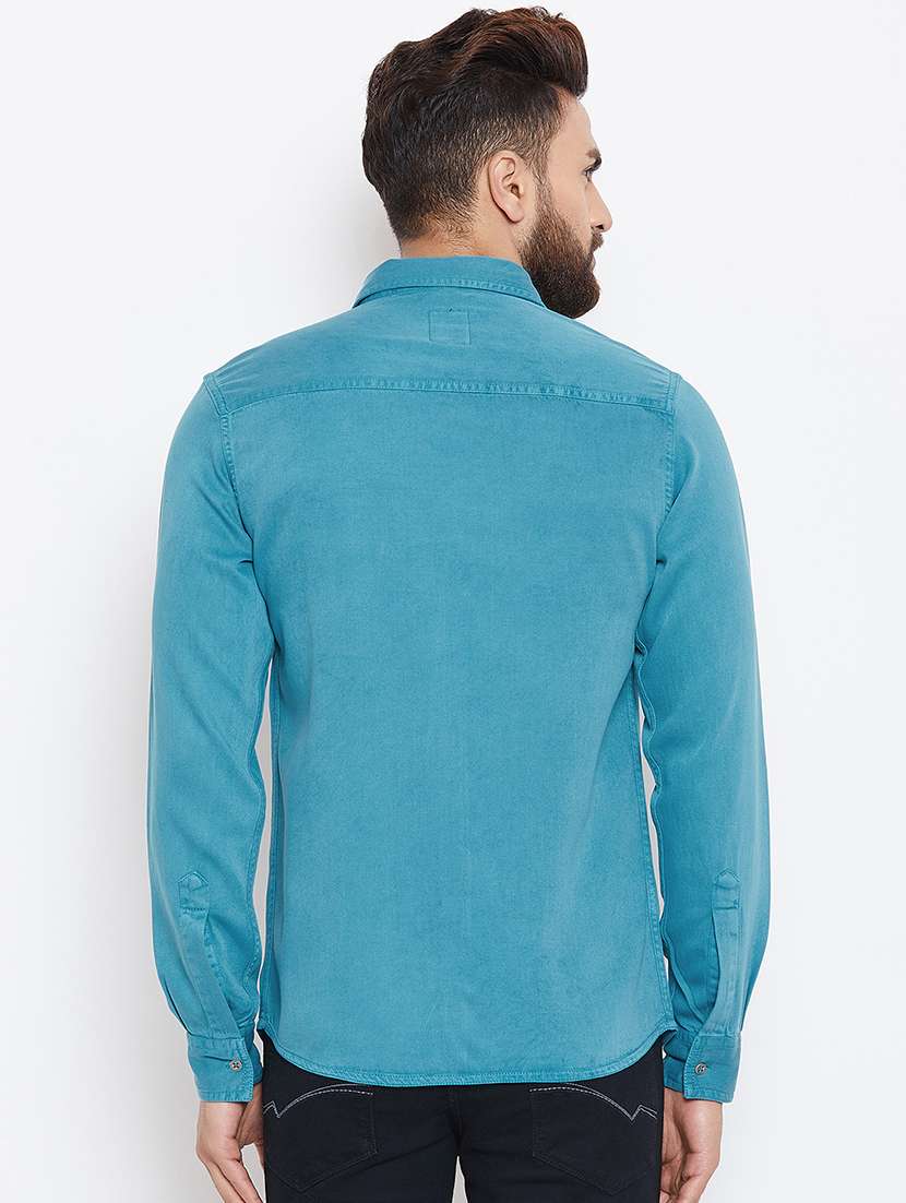 blue solid casual shirt - 16170272 - Standard Image - 2