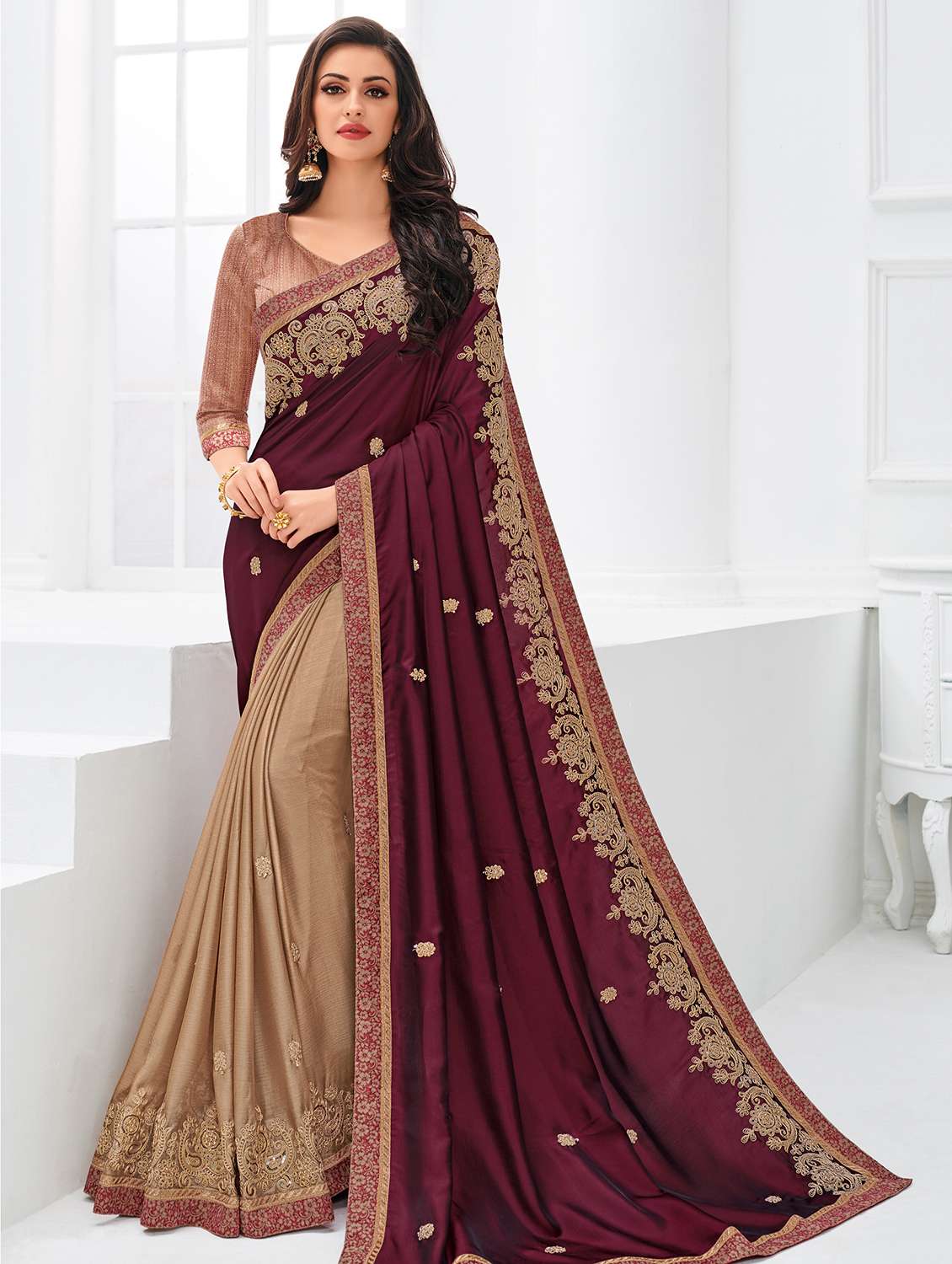 embroidered half & half saree with blouse