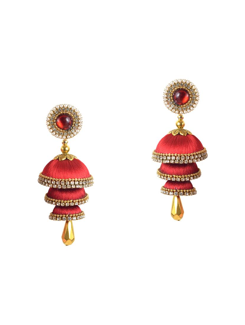 red satin jhumka earring - 16172855 - Zoom Image - 0