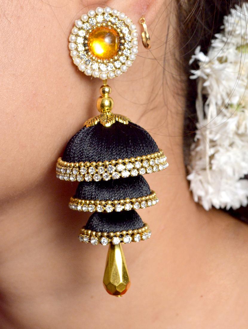 black satin jhumka earring - 16172857 - Standard Image - 2