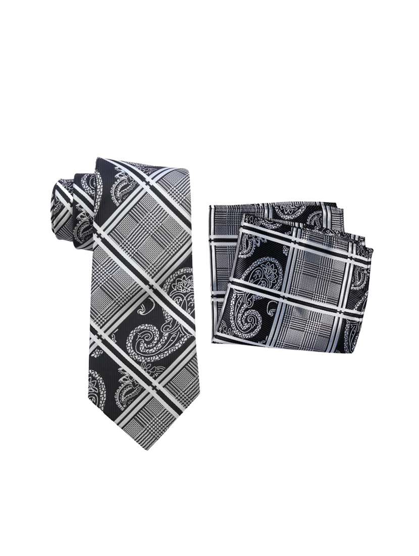 black silk  tie and pocket square combo