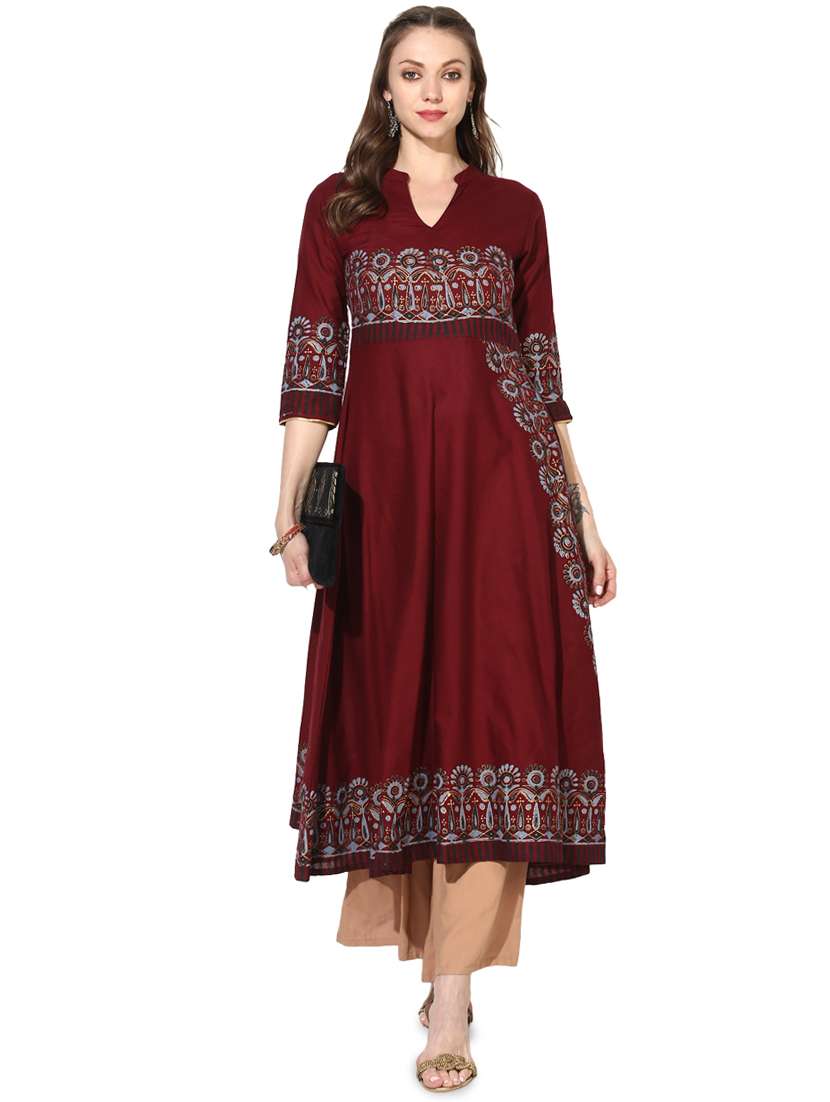 block printed a-line kurta