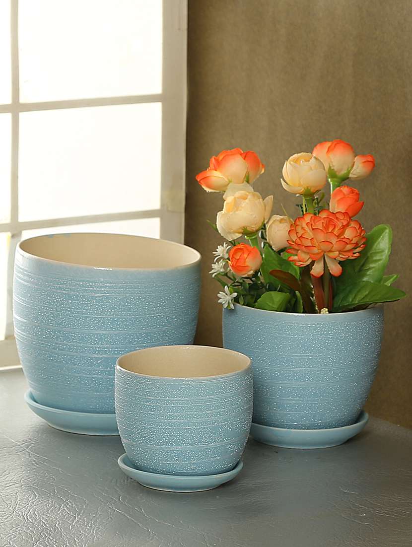 sky blue ceramic pot - set of 3