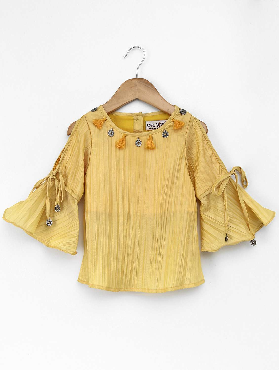 bell sleeve tassel detailed top