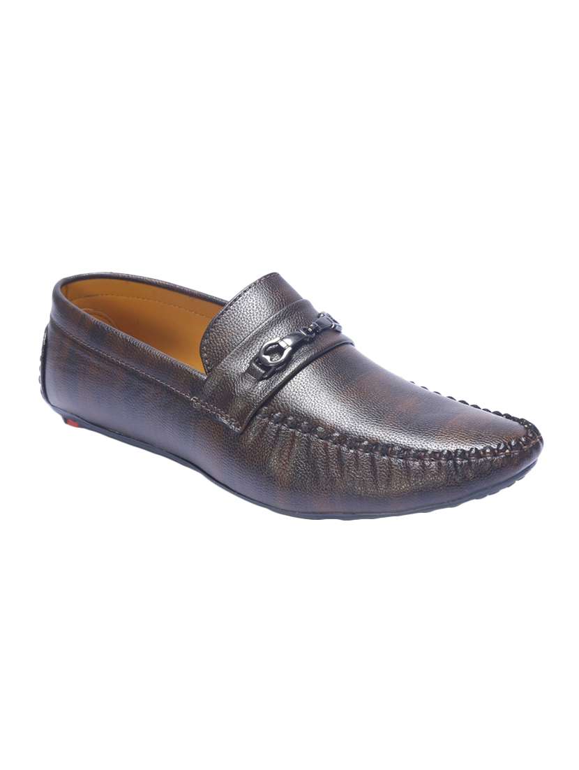 brown leatherette slip on loafers