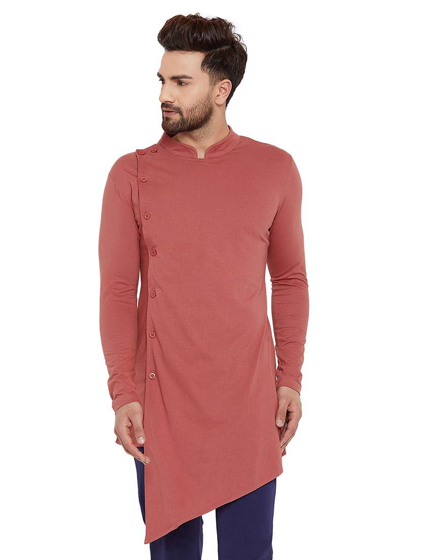 red solid asymmetric kurta