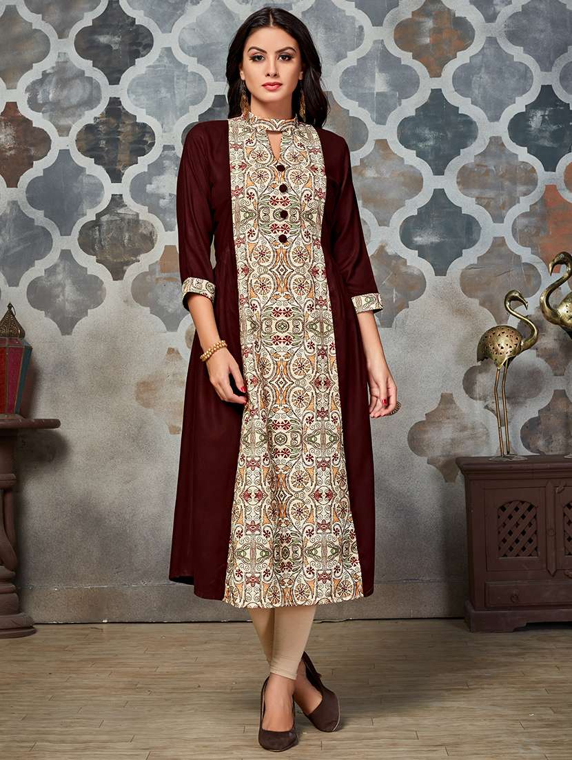contrast a-line printed kurta