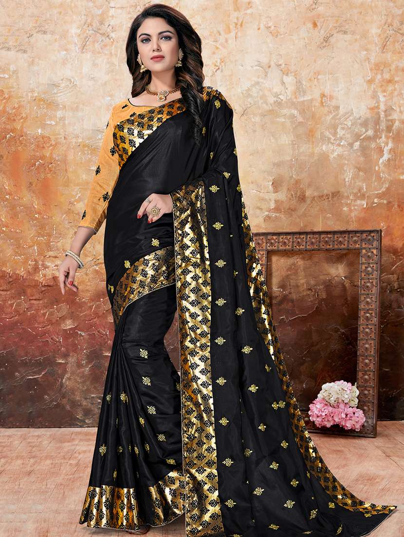 black silk embroidered saree with blouse