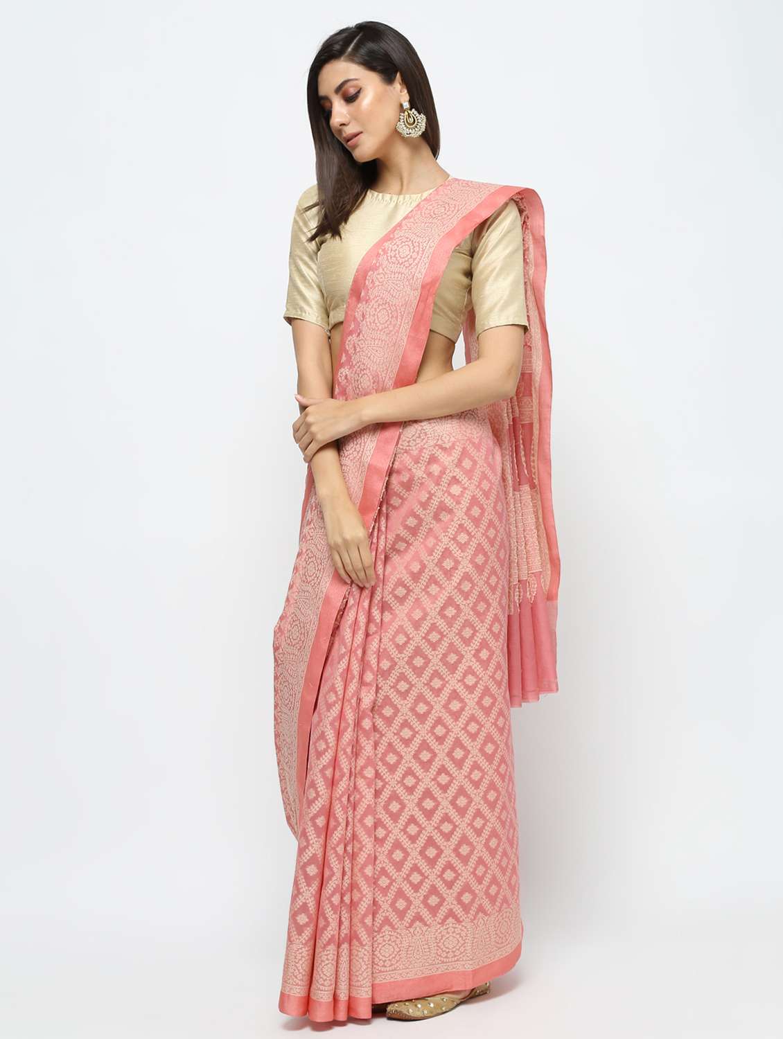 solid banarasi saree with blouse