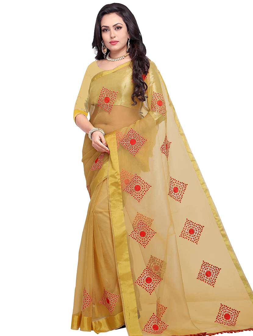 embroidered bordered saree with blouse
