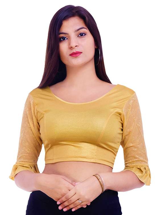 gold cotton solid blouse