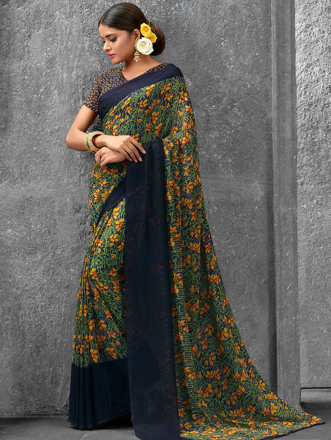 floral printed saree with blouse