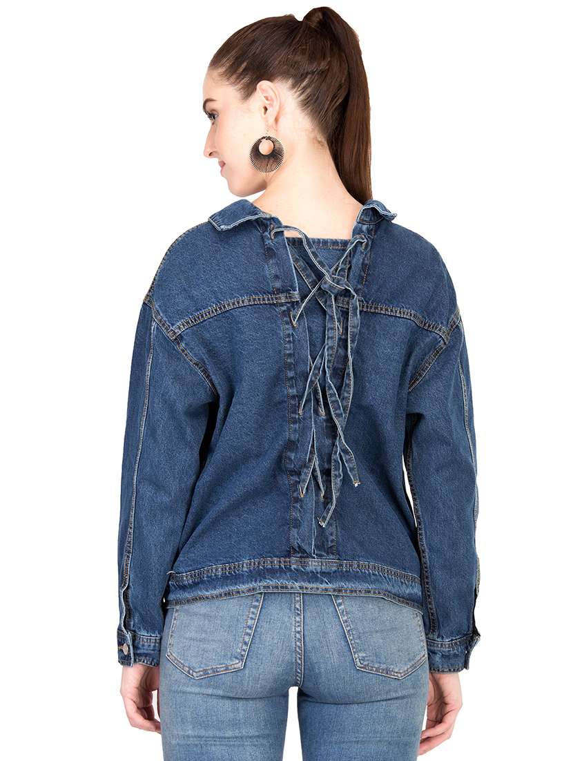 lace up detail button up denim jacket - 16187394 - Standard Image - 2