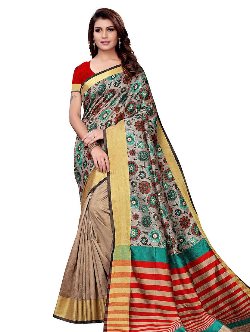 half & half woven saree with blouse