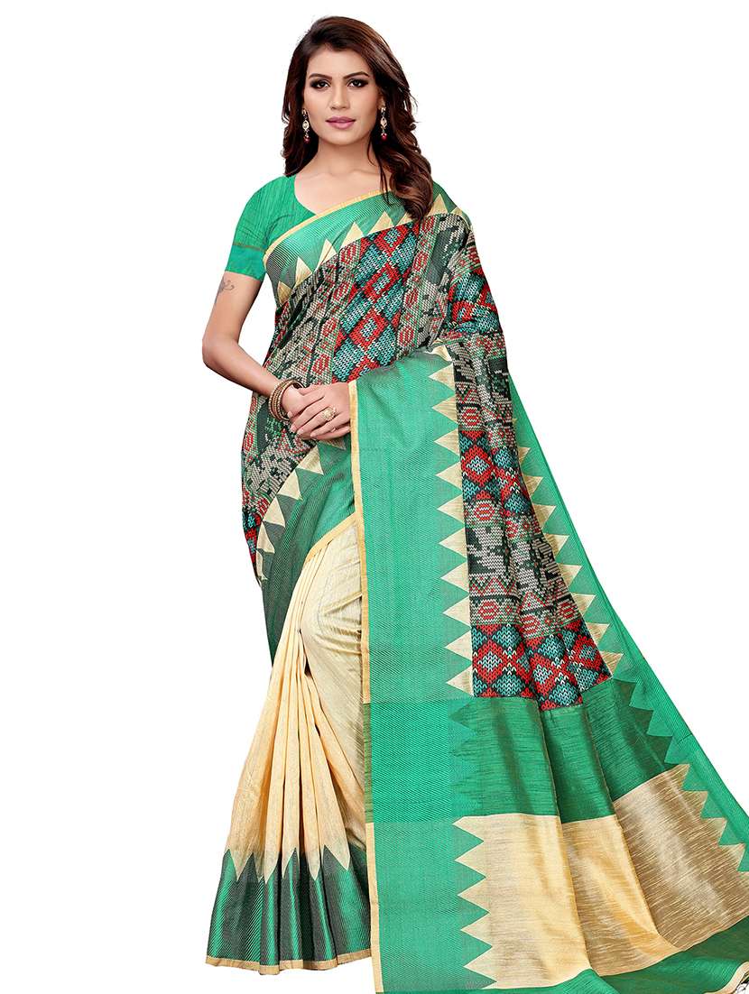 half & half woven saree with blouse