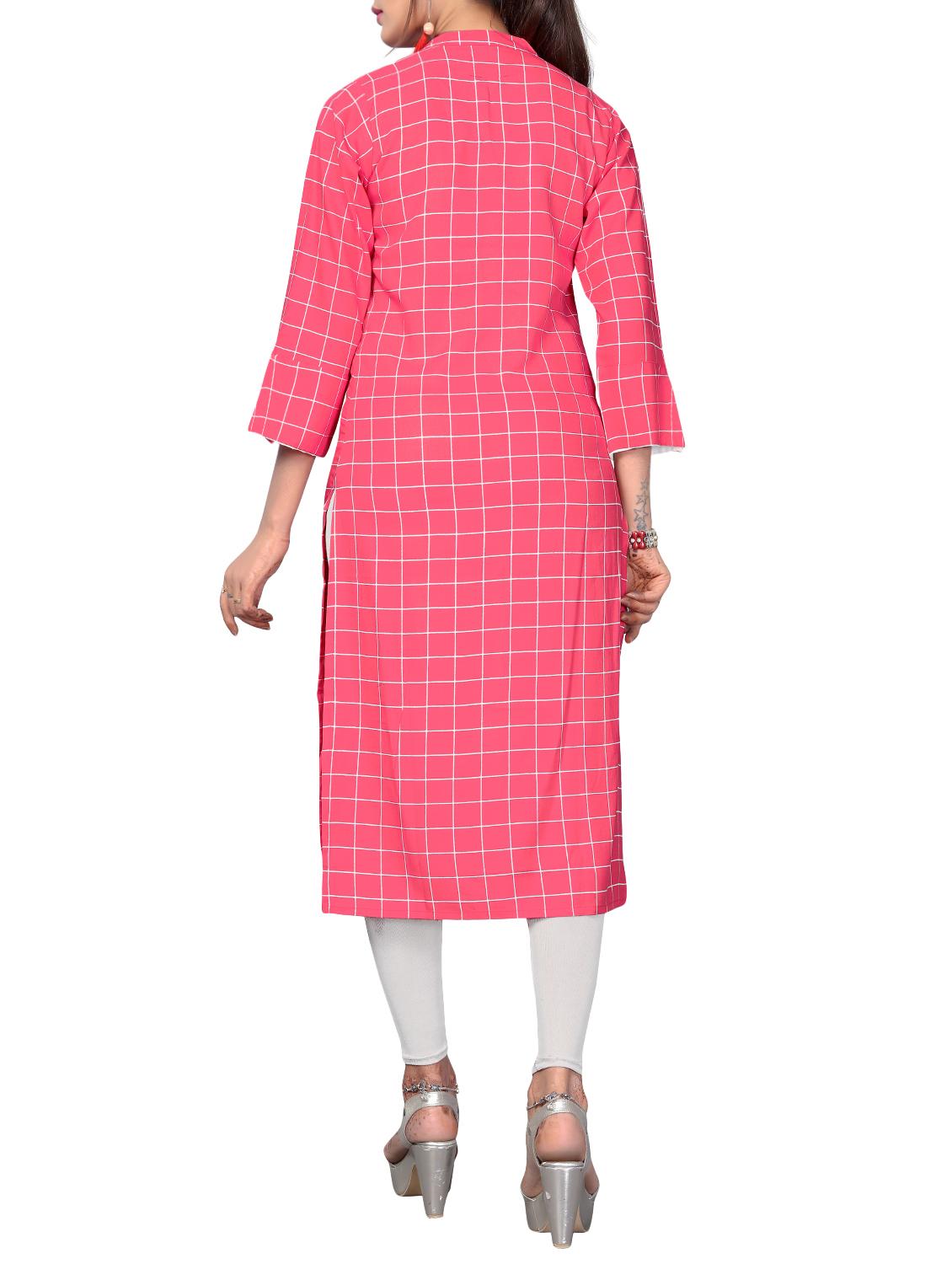 checkered embroidered straight kurta - 16188808 - Standard Image - 2