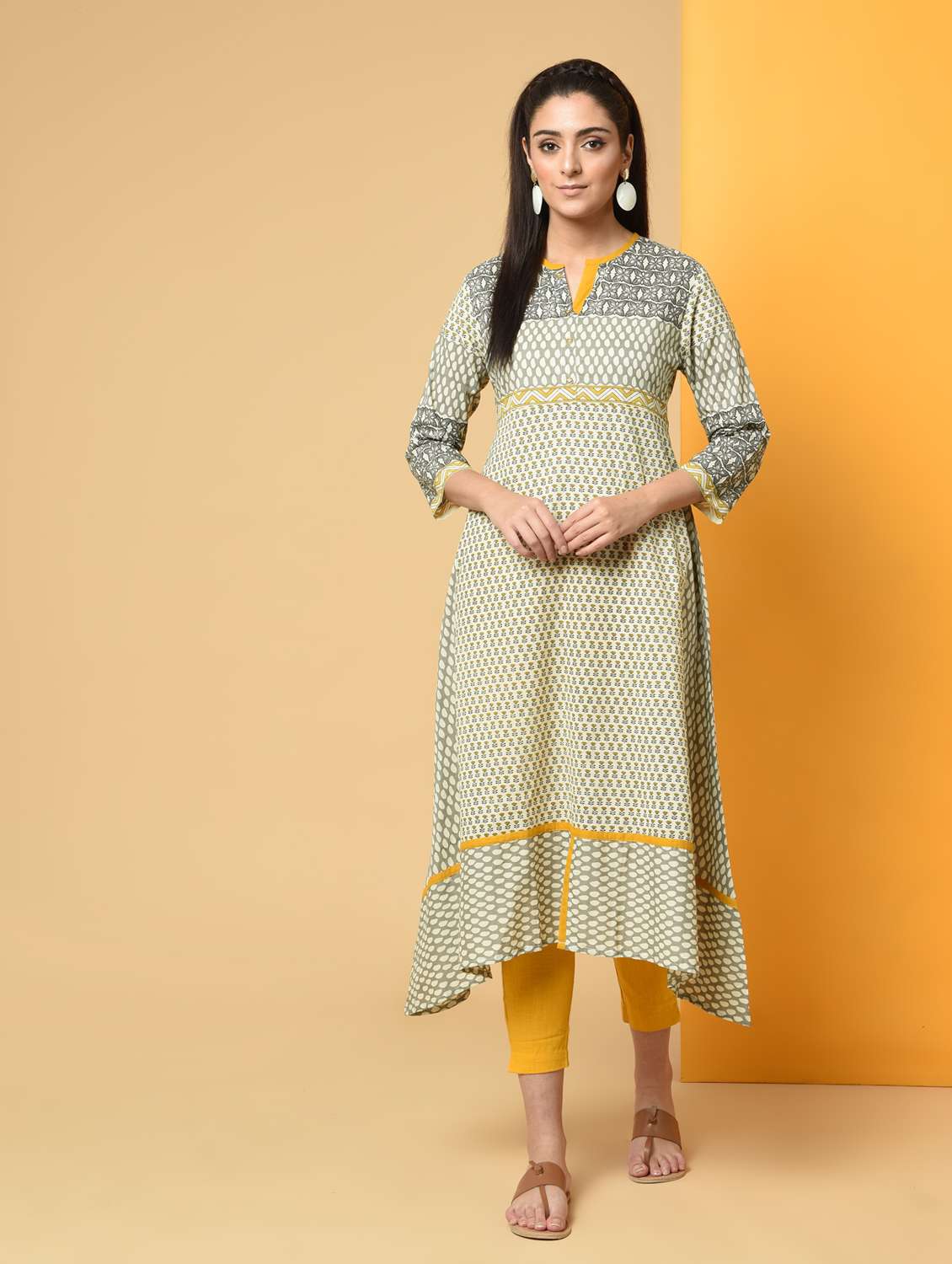 printed asymmetric a-line kurta 