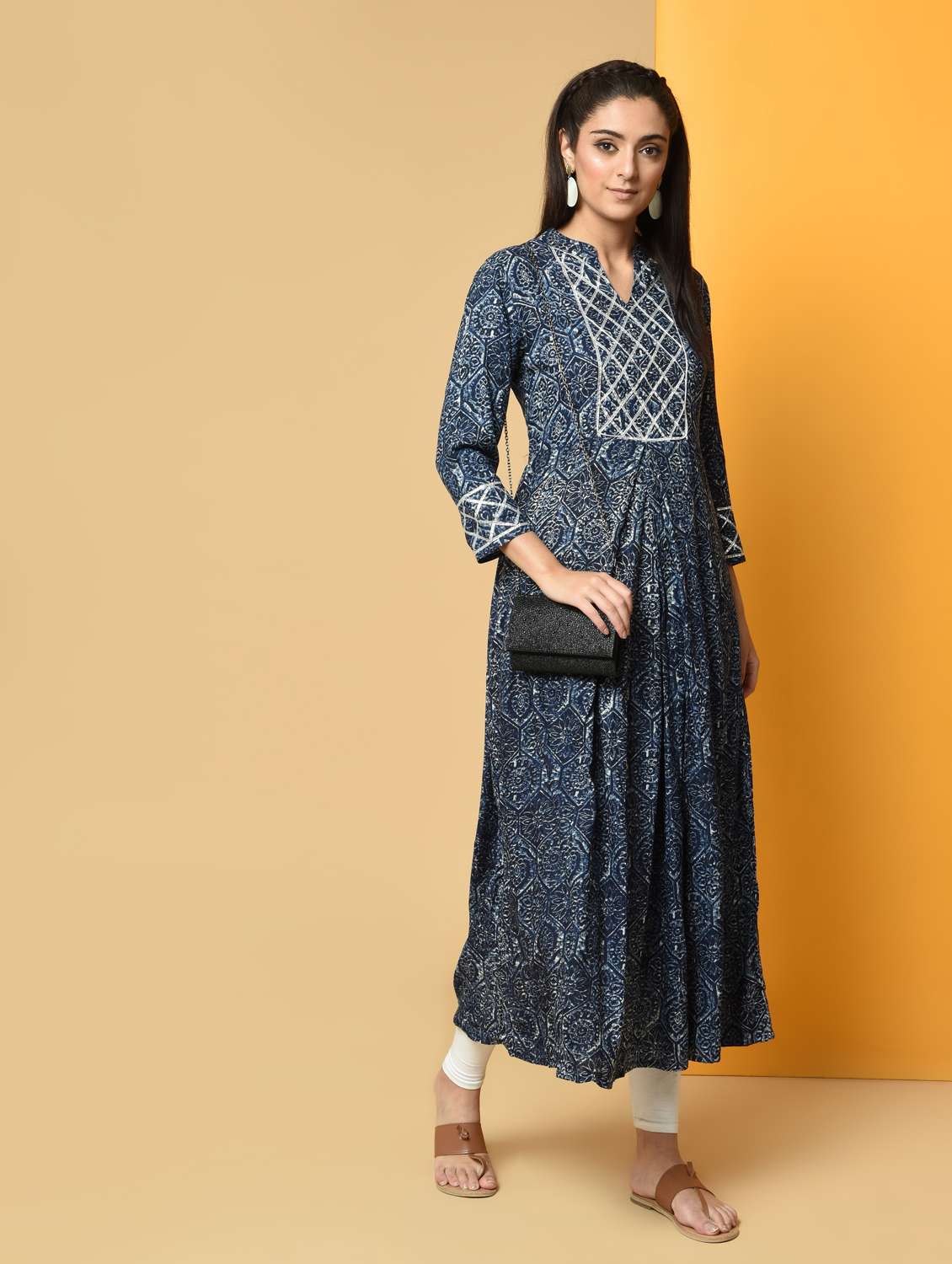 gota work printed kurta