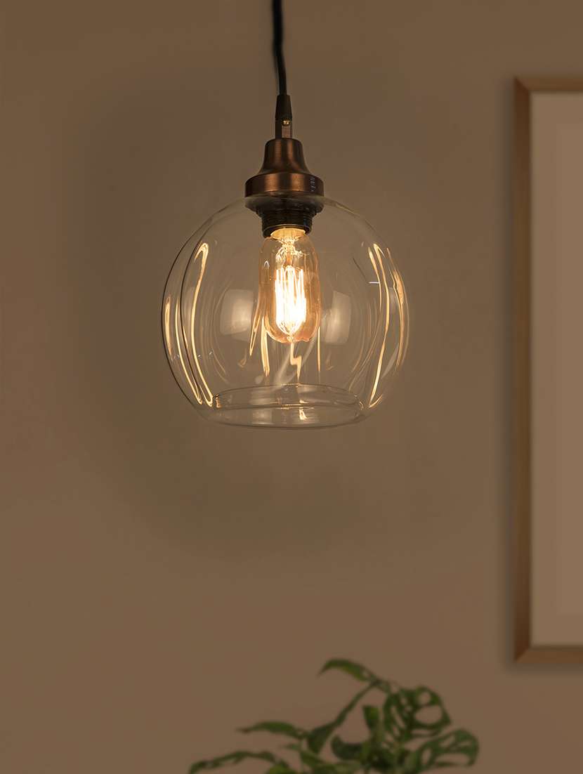 fos lighting contemporary copper finished undulated clear melon glass pendant light