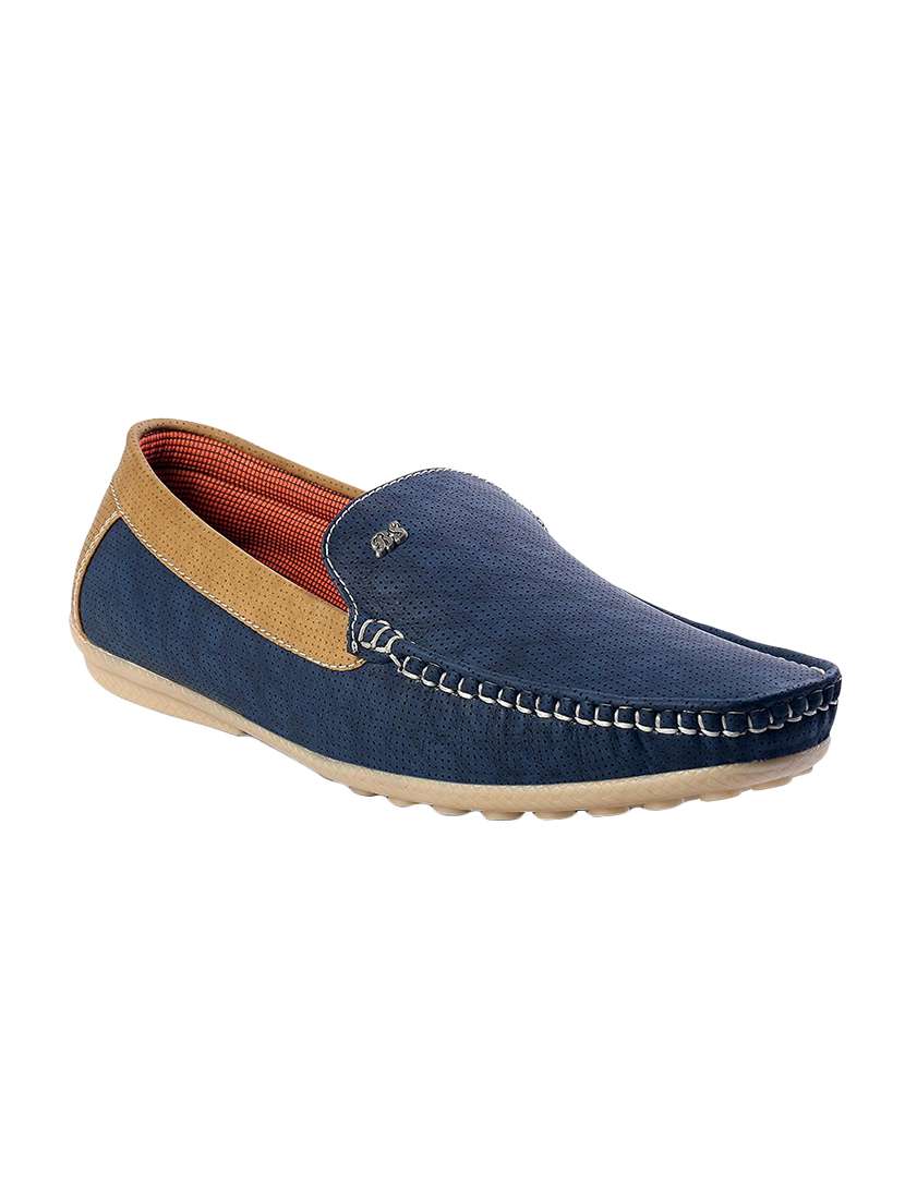 blue leatherette slip on loafers