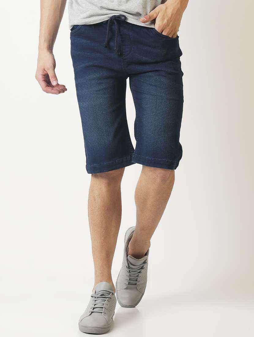 blue washed denim shorts