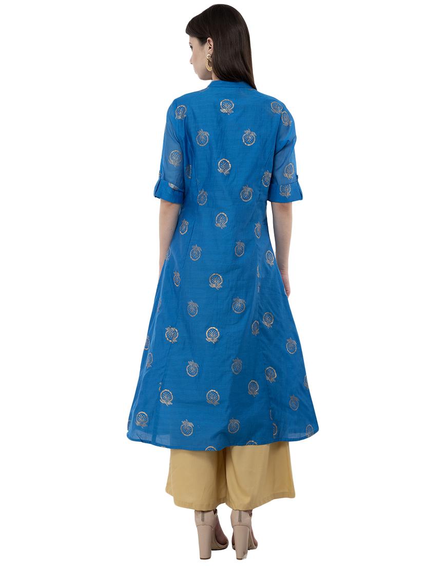 foil printed a-line kurta - 16201877 - Standard Image - 2