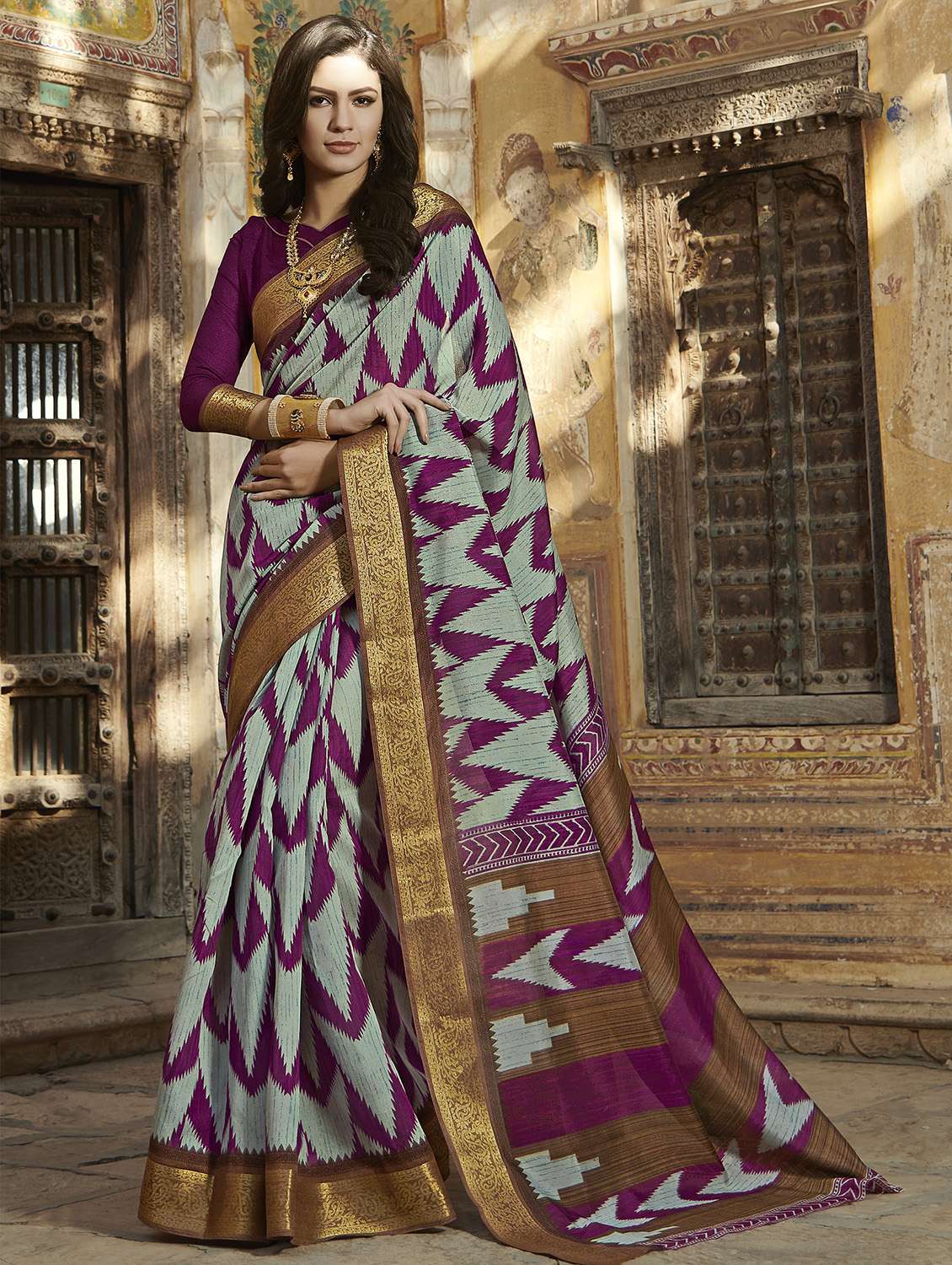 ikat printed saree with blouse