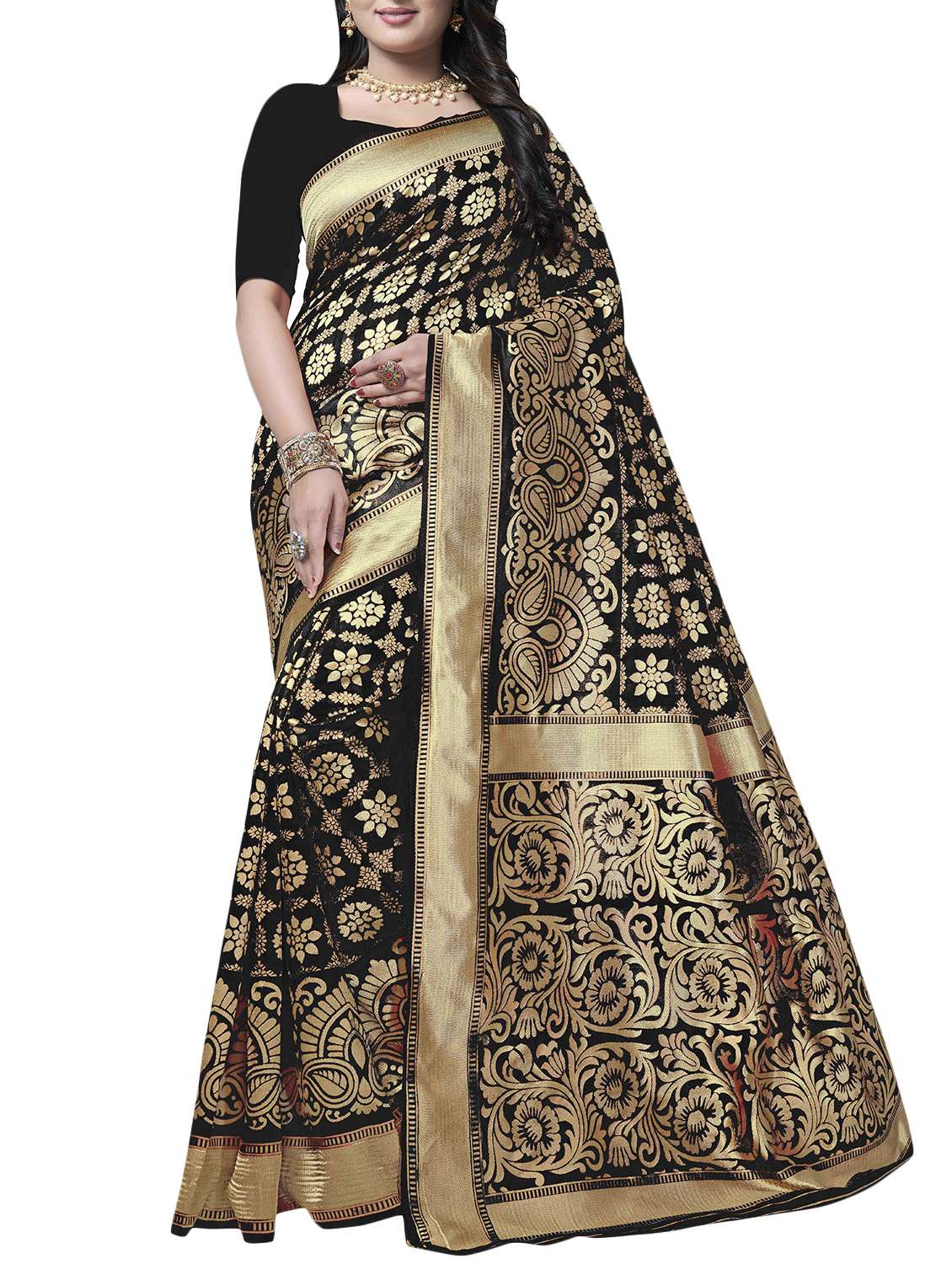 floral zari motif banarasi saree with blouse