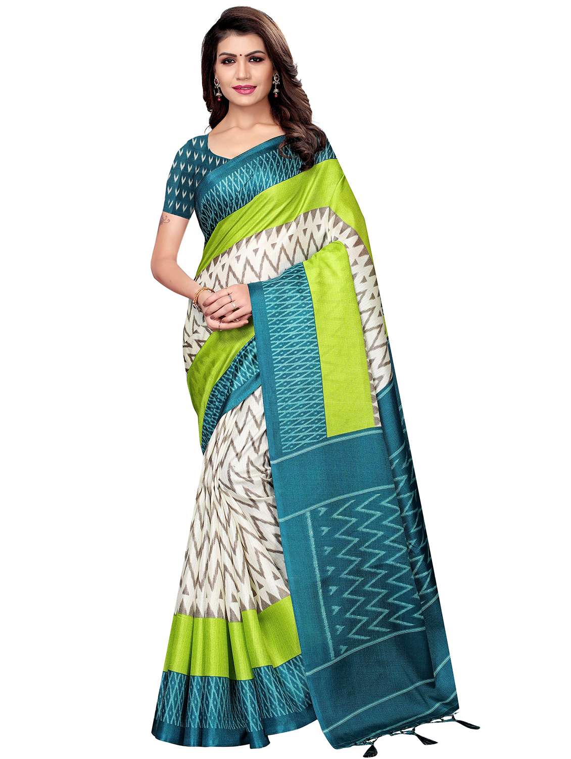 chevron ikat printed saree with blouse