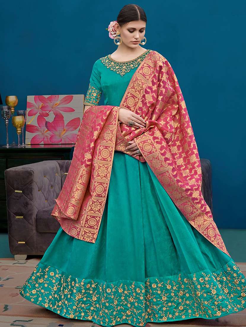 embroidered semi-stitched suit