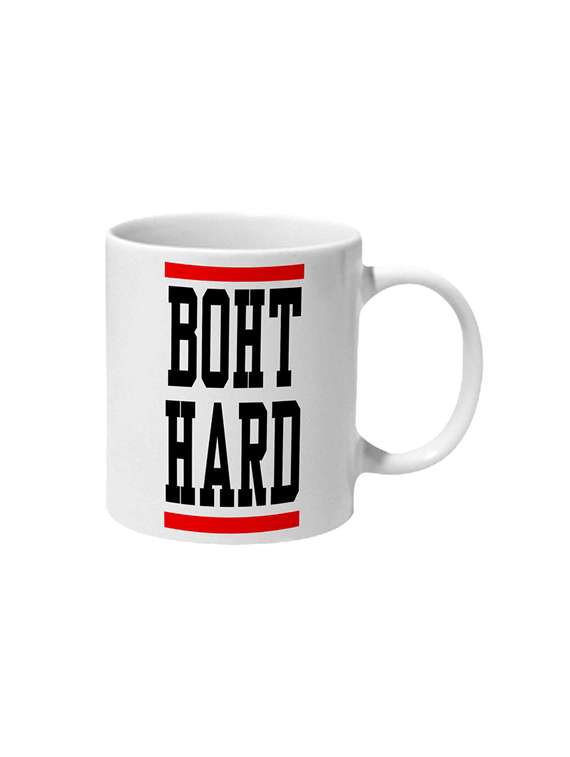 boht hard black and red ceramic mug