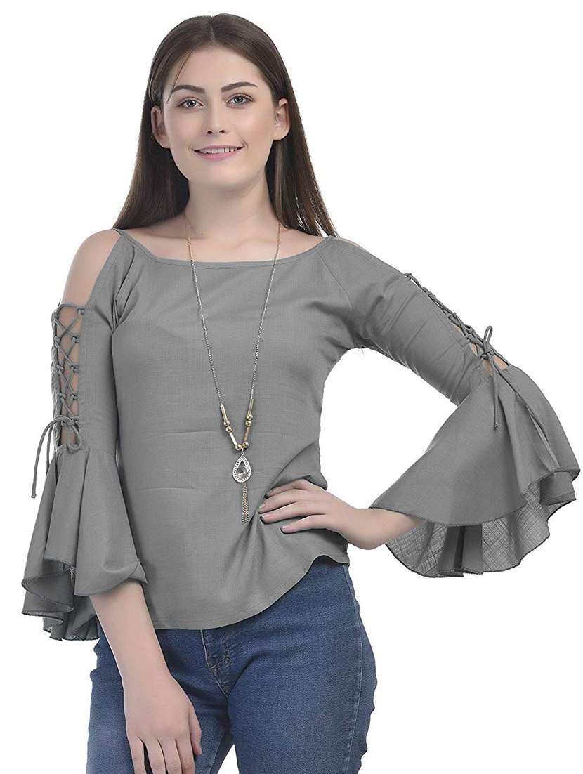 lace up detail bell sleeved top