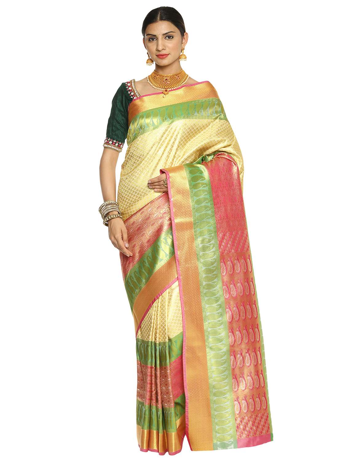 paisley zari motifs kanjivaram saree