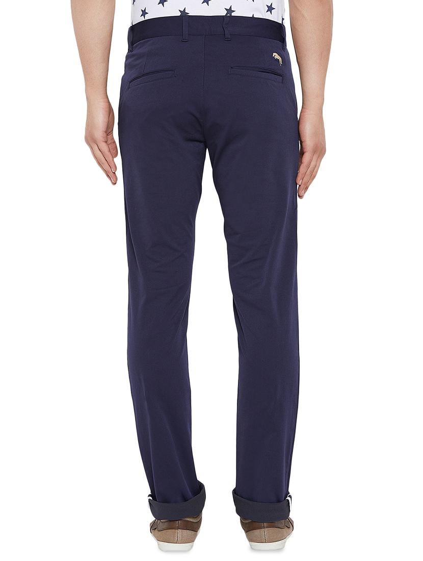navy blue solid chinos casual trouser - 16214499 - Standard Image - 2