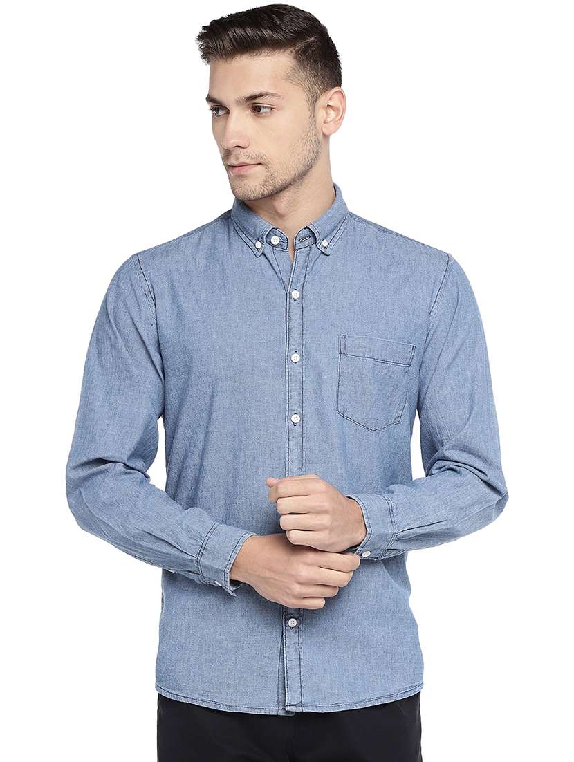 blue solid casual shirt