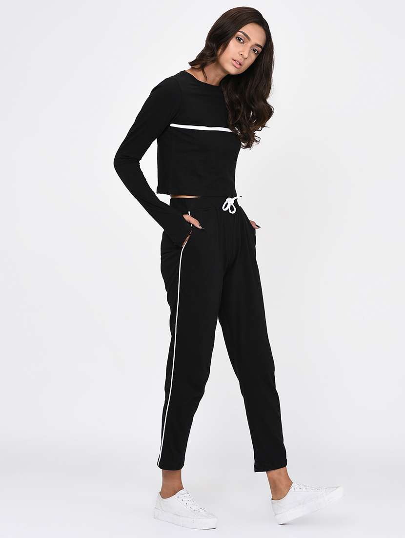 contrast striped crop top with trackpants - 16217825 -  Standard Image - 2