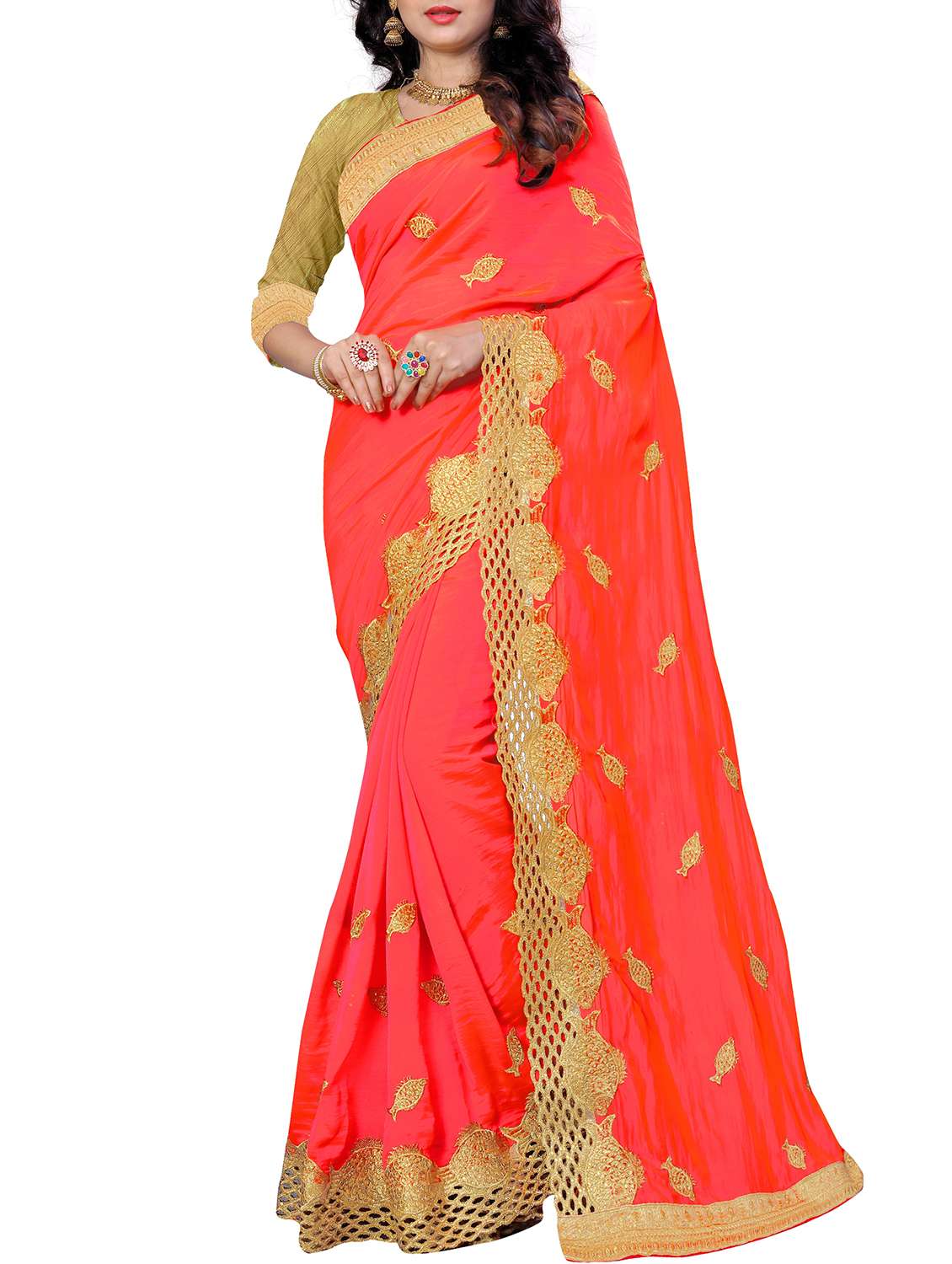 conversational zari embroidered saree