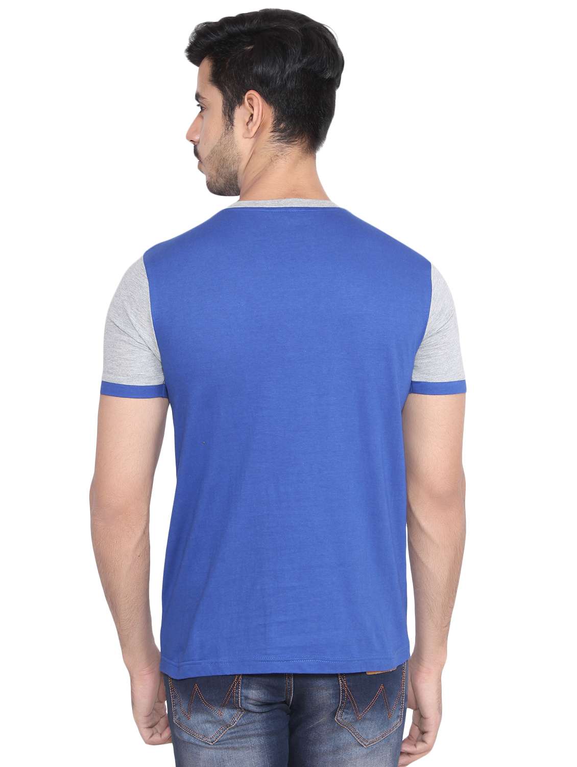 blue color block pocket tshirt - 16219381 -  Standard Image - 2