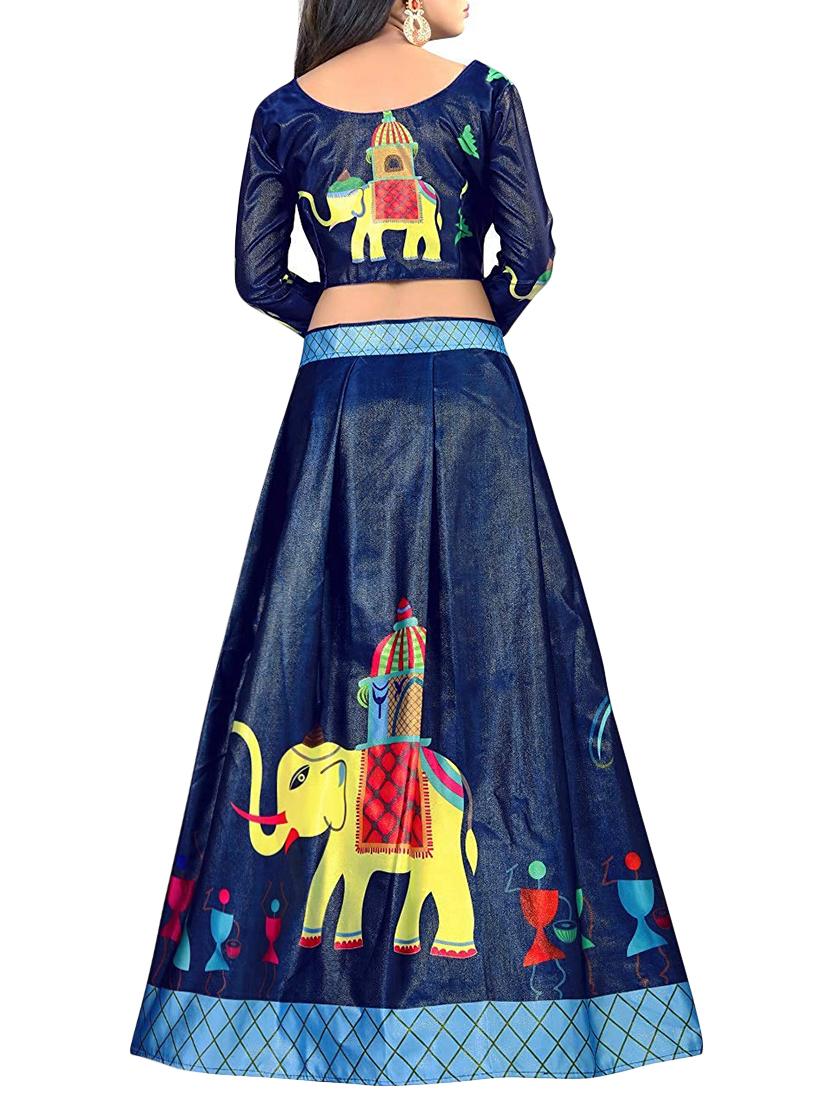 blue digital printed flared lehenga - 16219531 - Standard Image - 2