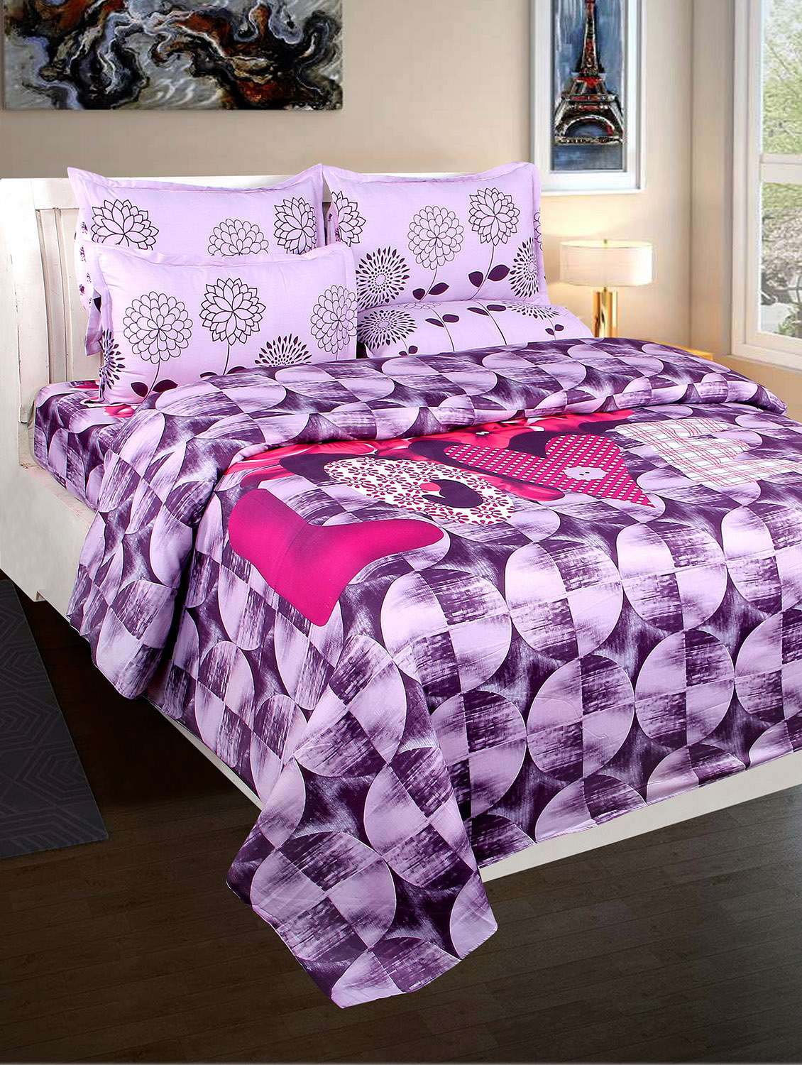 digital print double bedsheet with 2 pillow covers