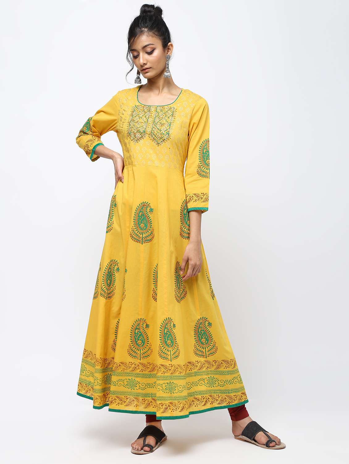 block print anarkali kurta