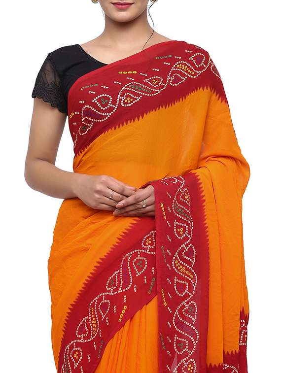 women's bandhani orange colored saree with blouse - 16222480 -  Standard Image - 2